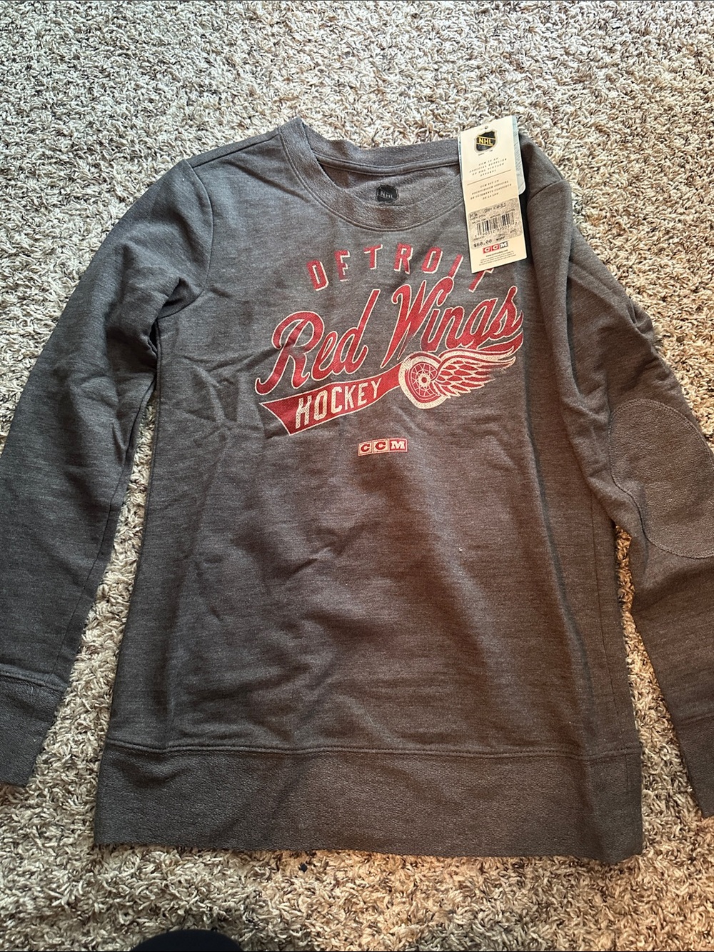 NHL Gray Sweatshirt with Red Detroit Red Wings Graphic